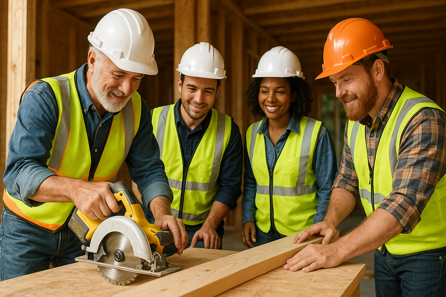 Construction team collaborating on a project